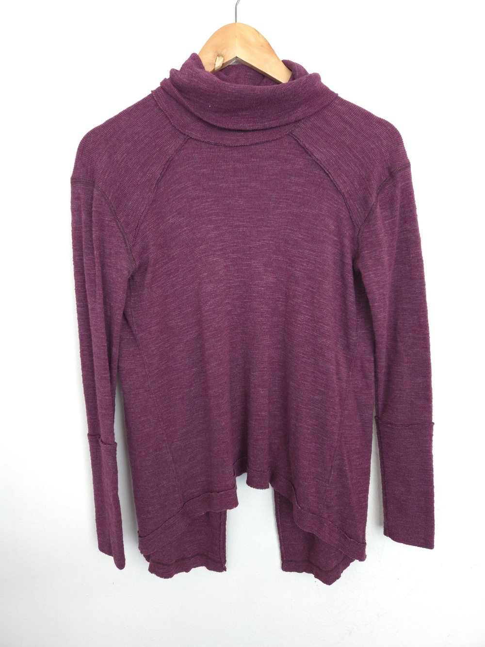 We The Free Split Back Marled Magenta Cowl Neck Sweater Boho Relaxed Top XS